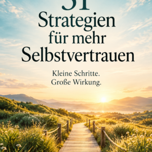 E-Book-Cover: 31 Strategien für mehr Selbstvertrauen – Weg durch sonnige Hügel