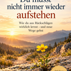 E-Book-Cover: Du musst nicht immer wieder aufstehen – gelbe Blume zwischen Felsen im Morgenlicht